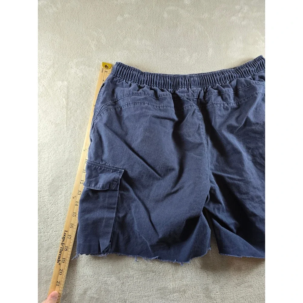 Vintage Nike Cargo Shorts Mens L Blue Raw Hem Elastic Waist Drawstring Y2K *Read